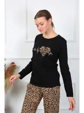 Akbeniz Uzun Kollu Leopar Penye Uzun Kol Pijama Takım Akbeniz 4129 - Alternatif Görünüm