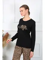 Uzun Kollu Leopar Penye Uzun Kol Pijama Takım Akbeniz 4129 Siyah farklı açı