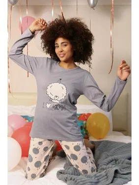 Akbeniz Yuvarlak Yaka Penye Uzun Kollu Kadın Pijama Takım Akbeniz 4186 - Alternatif Görünüm