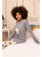 Yuvarlak Yaka Penye Uzun Kollu Kadın Pijama Takım Akbeniz 4186 Gri görsel 4