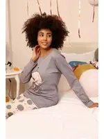 Yuvarlak Yaka Penye Uzun Kollu Kadın Pijama Takım Akbeniz 4186 Gri görsel 5