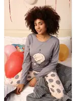 Yuvarlak Yaka Penye Uzun Kollu Kadın Pijama Takım Akbeniz 4186 Gri görsel 6