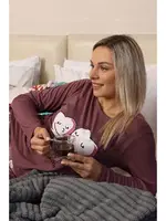 Yuvarlak Yaka Kalpli Penye Uzun Kollu Pijama Takım Akbeniz 4187 Mürdüm