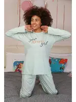 Önü Yazılı Kadın Penye Uzun Kollu Pijama Takım Akbeniz 4188 Su Yeşili detay görünüm