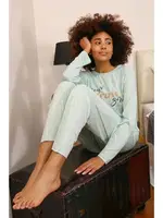 Önü Yazılı Kadın Penye Uzun Kollu Pijama Takım Akbeniz 4188 Su Yeşili farklı açı