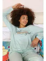 Önü Yazılı Kadın Penye Uzun Kollu Pijama Takım Akbeniz 4188 görsel 5