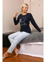 Cepli Uzun Kollu Penye Kadın Pijama Takım Akbeniz 4189 Lacivert