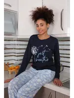 Cepli Uzun Kollu Penye Kadın Pijama Takım Akbeniz 4189 Lacivert detay görünüm