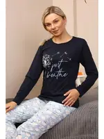 Cepli Uzun Kollu Penye Kadın Pijama Takım Akbeniz 4189 Lacivert görsel 5