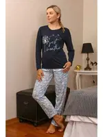 Cepli Uzun Kollu Penye Kadın Pijama Takım Akbeniz 4189 Lacivert görsel 6