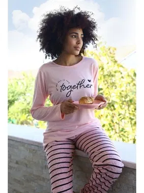 Akbeniz Penye Altı Çizgili Uzun Kollu Kadın Pijama Takım Akbeniz 4190
