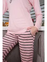Penye Altı Çizgili Uzun Kollu Kadın Pijama Takım Akbeniz 4190 Pembe görsel 5
