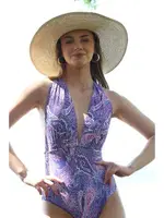 Akbeniz Kadın Sırt Dekolteli Desenli Mayo 34004 Mor görsel 4