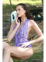 Akbeniz Kadın Sırt Dekolteli Desenli Mayo 34004 Mor görsel 6