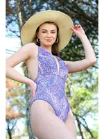 Akbeniz Kadın Sırt Dekolteli Desenli Mayo 34004 Mor görsel 7