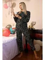 Siyah Yuvarlak Yaka Uzun Kollu 3 İplik Penye Pijama Takım Akbeniz 4180 Siyah farklı açı