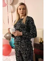 Siyah Yuvarlak Yaka Uzun Kollu 3 İplik Penye Pijama Takım Akbeniz 4180 Siyah görsel 4