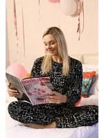 Siyah Yuvarlak Yaka Uzun Kollu 3 İplik Penye Pijama Takım Akbeniz 4180 Siyah görsel 5