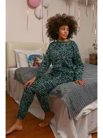 Uzun Kollu Kendinden Desenli 3 İplik Penye Pijama Takım Akbeniz 4181 Yeşil farklı açı