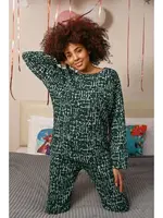 Uzun Kollu Kendinden Desenli 3 İplik Penye Pijama Takım Akbeniz 4181 Yeşil görsel 5
