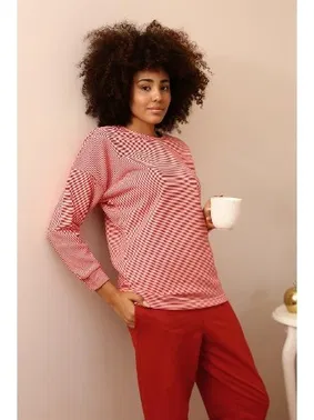 Akbeniz İnce Çizgili Uzun Kollu Penye 3 İplik Kadın Pijama Takım Akbeniz 4184 - Alternatif Görünüm