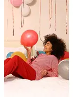 İnce Çizgili Uzun Kollu Penye 3 İplik Kadın Pijama Takım Akbeniz 4184 Kırmızı görsel 4