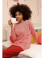 İnce Çizgili Uzun Kollu Penye 3 İplik Kadın Pijama Takım Akbeniz 4184 Kırmızı görsel 6