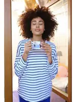 Uzun Kollu 3 İplik Çizgili Kadın Penye Pijama Takım Akbeniz 4185 Beyaz