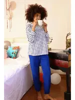 Uzun Kollu 3 İplik Çizgili Kadın Penye Pijama Takım Akbeniz 4185 Beyaz detay görünüm