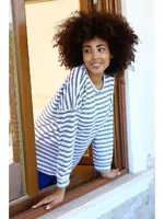 Uzun Kollu 3 İplik Çizgili Kadın Penye Pijama Takım Akbeniz 4185 Beyaz farklı açı