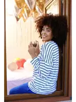 Uzun Kollu 3 İplik Çizgili Kadın Penye Pijama Takım Akbeniz 4185 Beyaz görsel 4