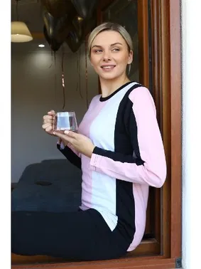 Akbeniz Penye Kadın Uzun Kollu Çizgili Pijama Takım Akbeniz 4173 - Alternatif Görünüm