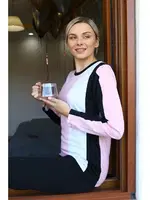 Penye Kadın Uzun Kollu Çizgili Pijama Takım Akbeniz 4173 Somon detay görünüm