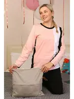 Penye Kadın Uzun Kollu Çizgili Pijama Takım Akbeniz 4173 Somon görsel 4