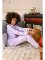 Çizgili Uzun Kollu Penye Pijama Takım Akbeniz 4175 Lila görsel 4