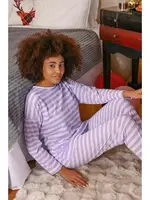 Çizgili Uzun Kollu Penye Pijama Takım Akbeniz 4175 Lila görsel 6