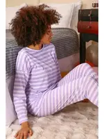 Çizgili Uzun Kollu Penye Pijama Takım Akbeniz 4175 Lila görsel 7