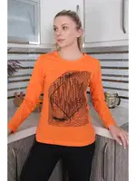 Önü Desenli Kadın Uzun Kollu Penye Pijama Takım Akbeniz 4177 Turuncu detay görünüm