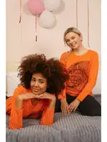 Önü Desenli Kadın Uzun Kollu Penye Pijama Takım Akbeniz 4177 Turuncu görsel 5