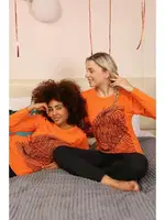 Önü Desenli Kadın Uzun Kollu Penye Pijama Takım Akbeniz 4177 Turuncu görsel 6