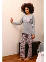 Bisiklet Yaka Uzun Kollu Çiçekli Kadın Penye Pijama Takım Akbeniz 4195 Gri detay görünüm