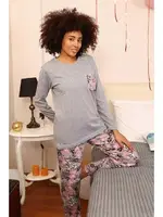 Bisiklet Yaka Uzun Kollu Çiçekli Kadın Penye Pijama Takım Akbeniz 4195 Gri görsel 5