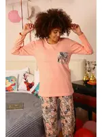 Yakası Cepli Çiçekli Uzun Kol Kadın Penye Pijama Takım Akbeniz 4196 Yavruağzı
