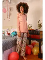 Yakası Cepli Çiçekli Uzun Kol Kadın Penye Pijama Takım Akbeniz 4196 Yavruağzı görsel 5