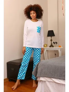 Akbeniz Uzun Kollu Penye Puantiyeli Kadın Pijama Takım Akbeniz 4197