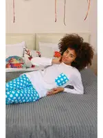 Uzun Kollu Penye Puantiyeli Kadın Pijama Takım Akbeniz 4197 Beyaz farklı açı