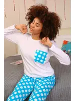 Uzun Kollu Penye Puantiyeli Kadın Pijama Takım Akbeniz 4197 Beyaz görsel 5