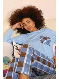 Akbeniz Uzun Kollu Ekoseli Penye Kadın Pijama Takım Akbeniz 4198