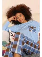 Uzun Kollu Ekoseli Penye Kadın Pijama Takım Akbeniz 4198 Mavi