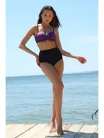 Önden Düğümlü Yüksel Bel Straplez Mor Bikini Akbeniz 35006 Mor görsel 4